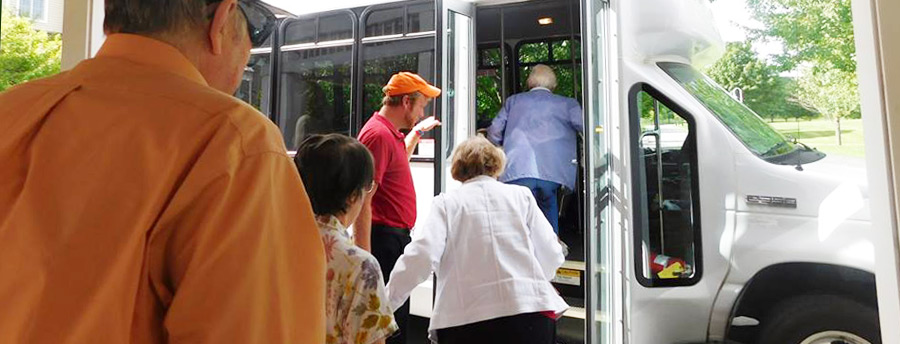 Senior community members of Acacia Village using transportation amenities